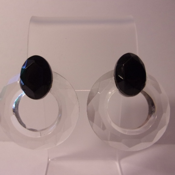 Vintage Retro Clear Plastic Pierced Earrings - Picture 2 of 5